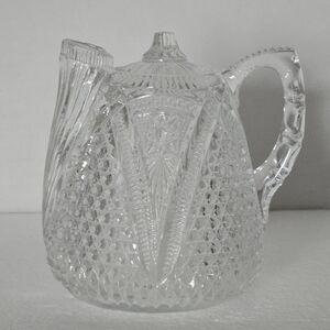Vintage Early American Pressed Cut Clear Glass Rum Jug